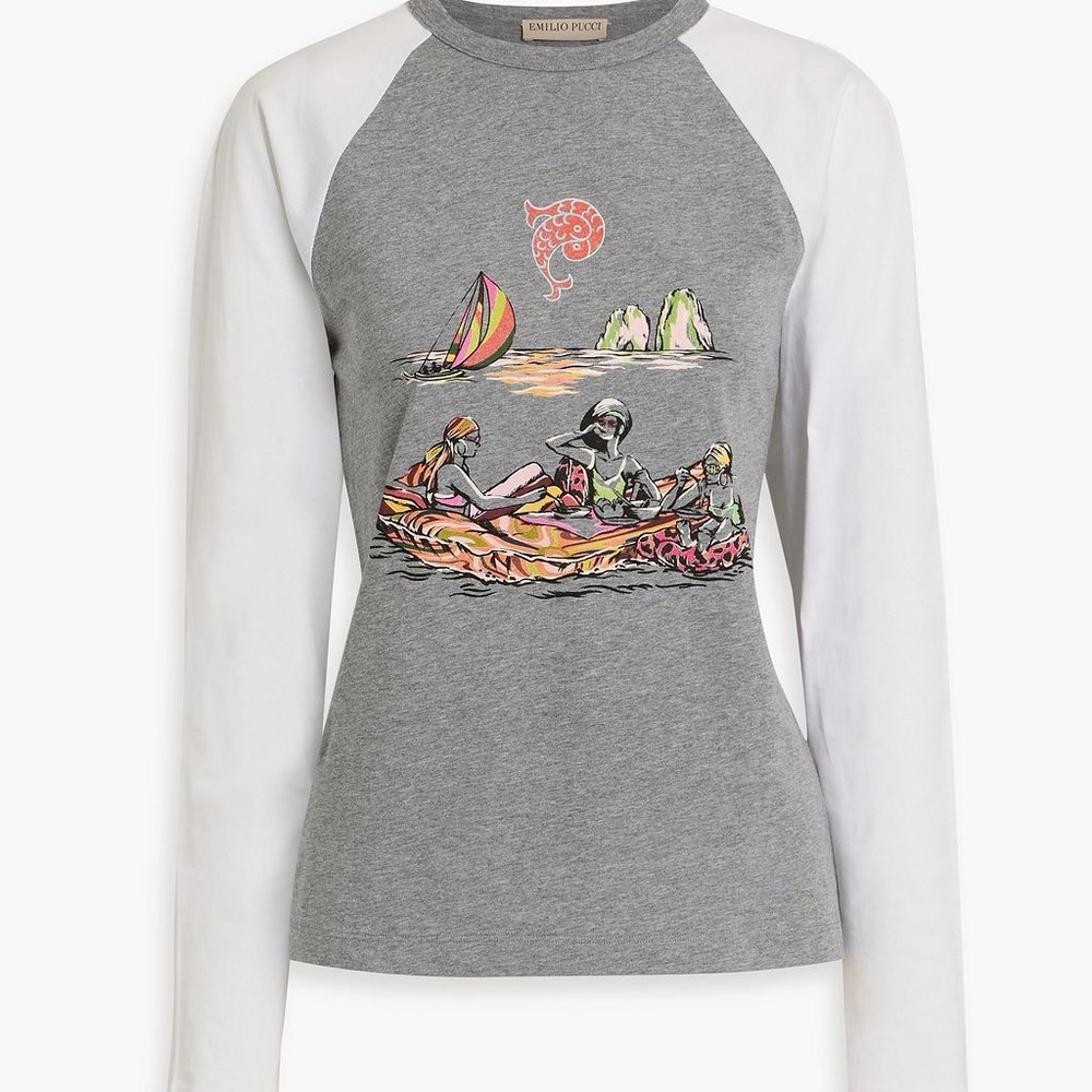 Emilio Pucci Grey & White Raglan Long Sleeve Tee size SMALL